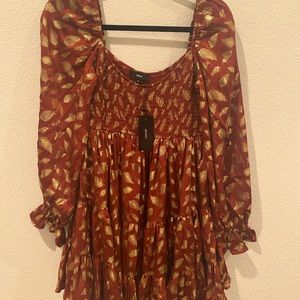 NWT Feathers Smocked Metallic Babydoll Dress